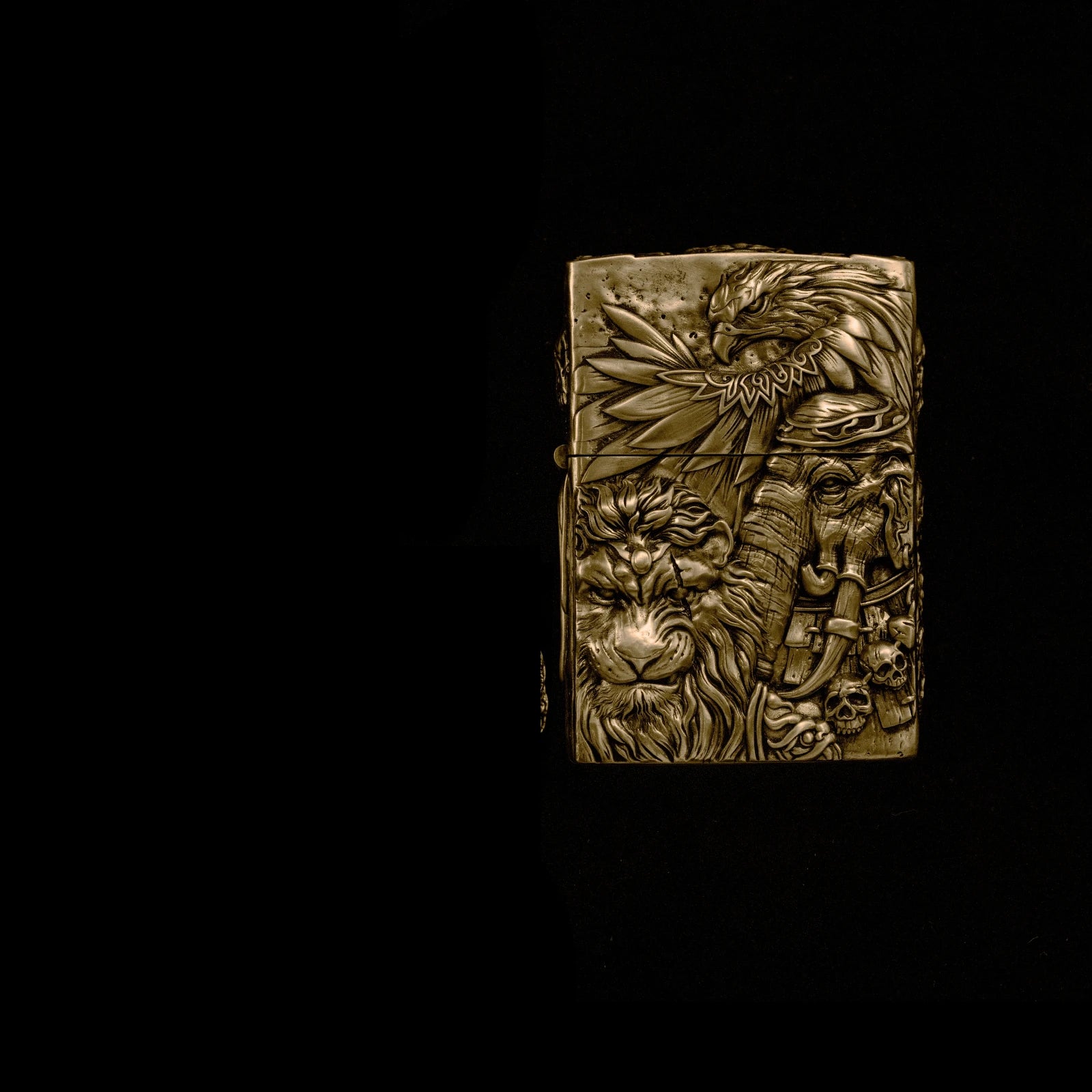 Solid Brass 3D Relief Biker Lighter – 24 Designs – Lion Camel Ridge design