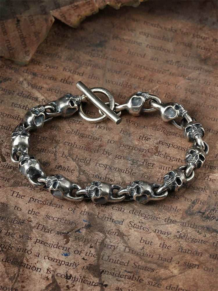 solid skull sterling silver biker bracelet product view 2
