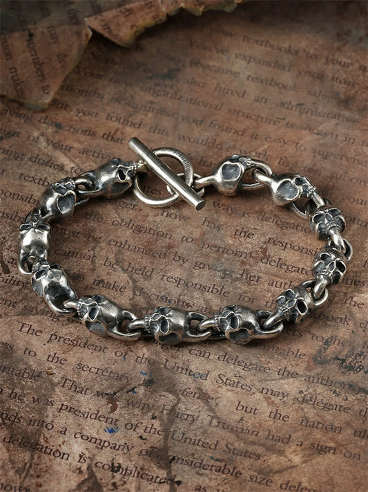 solid skull sterling silver biker bracelet product view 2