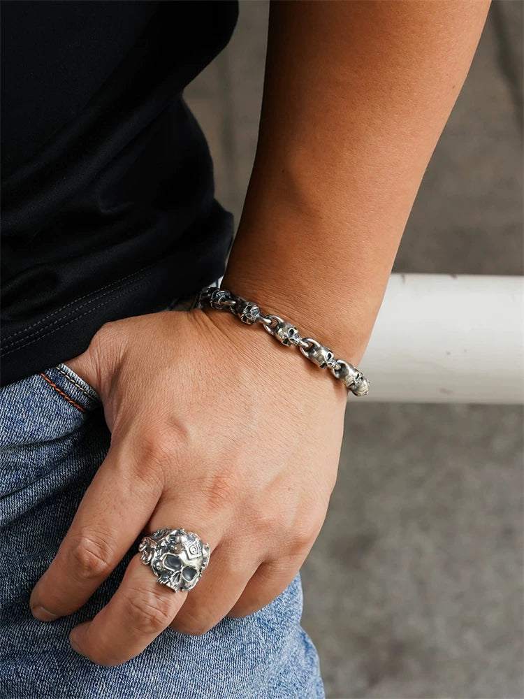 solid skull sterling silver biker bracelet product view 3