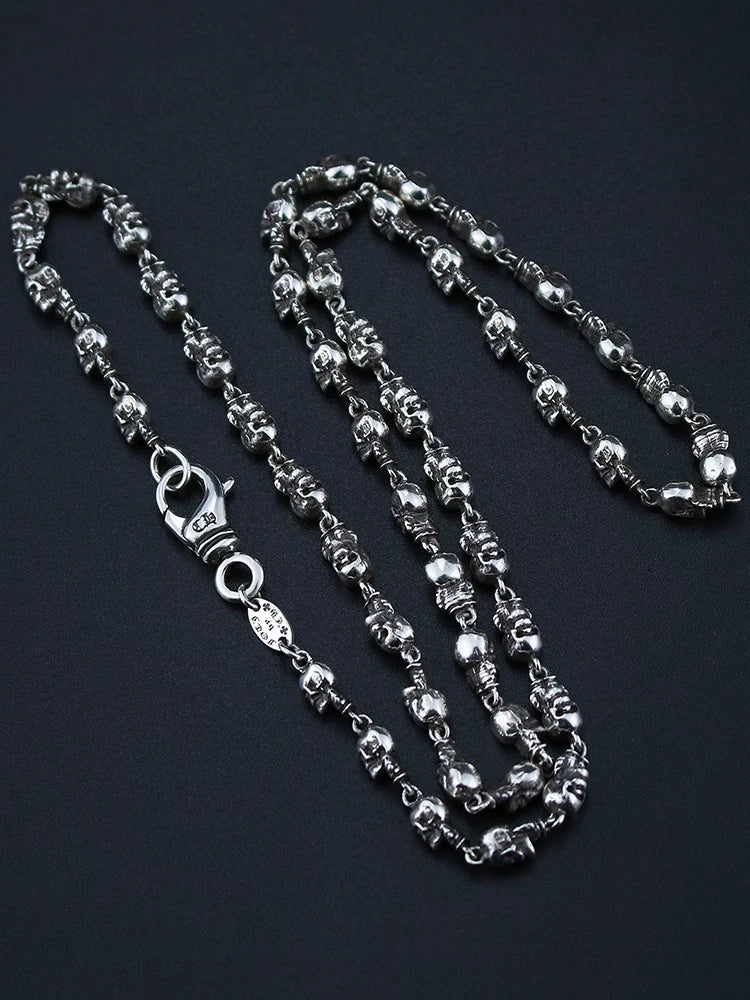 Solid Sterling Silver Skull Link Biker Necklace - view 1