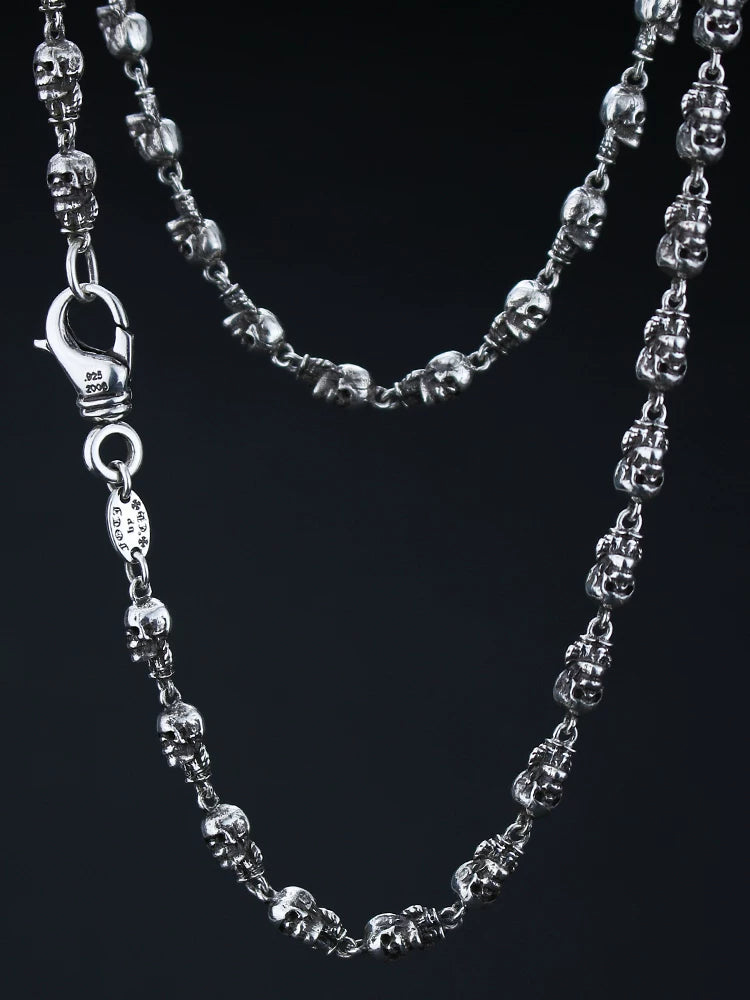Solid Sterling Silver Skull Link Biker Necklace - view 2
