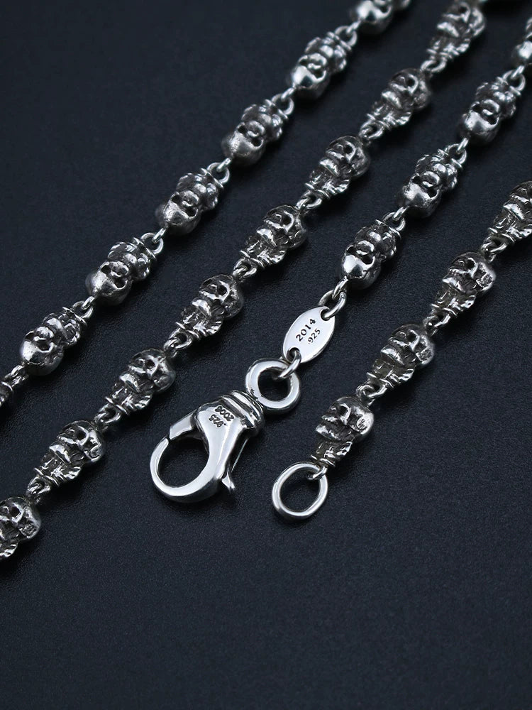 Solid Sterling Silver Skull Link Biker Necklace - view 3