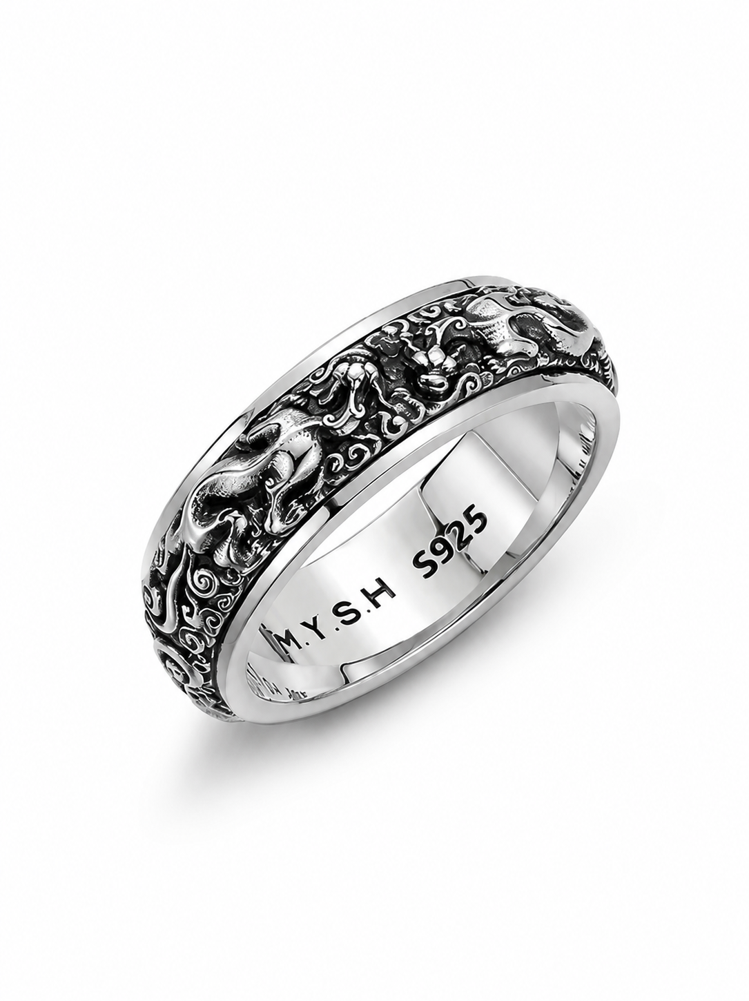 Spinning Pixiu Sterling Silver Biker Ring - product view