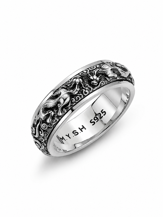 Spinning Pixiu Sterling Silver Biker Ring - product view