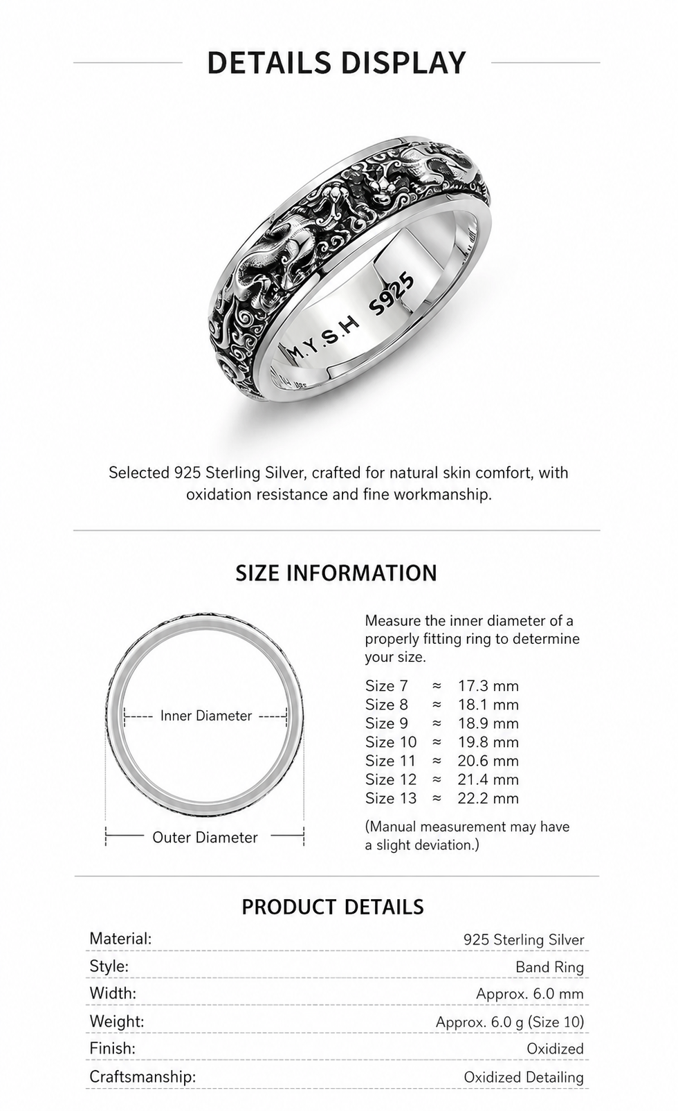 Spinning Pixiu Sterling Silver Biker Ring - English product detail 8