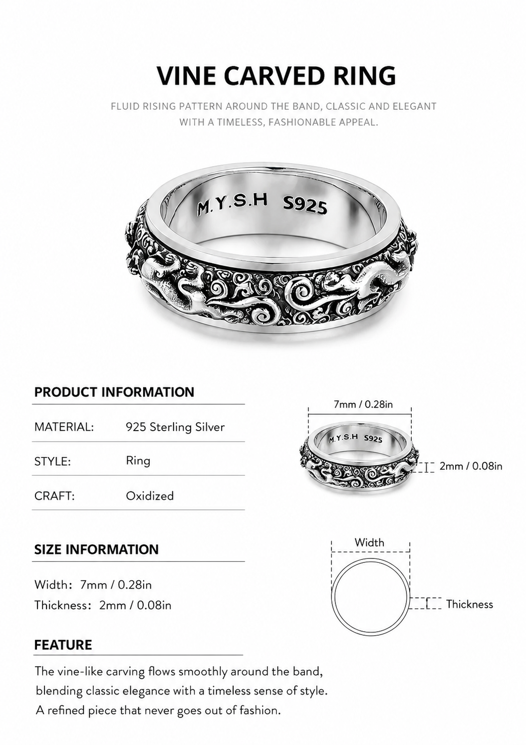 Spinning Pixiu Sterling Silver Biker Ring - English product detail 9