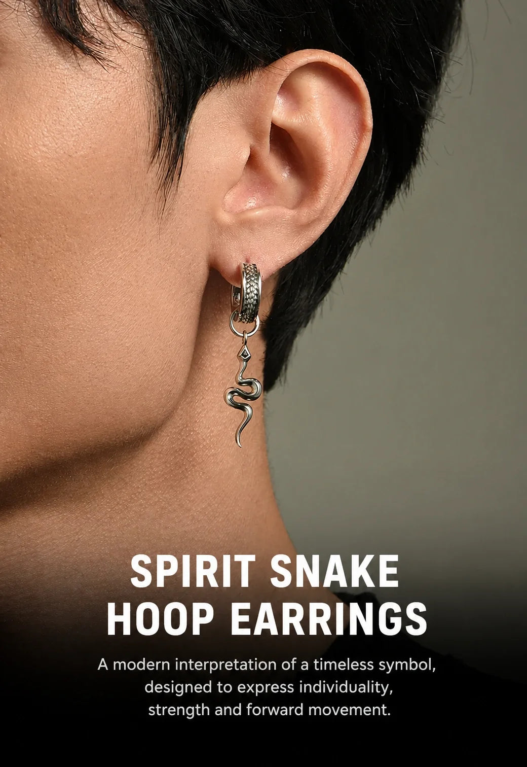 Sterling Silver Spirit Snake Hoop Earrings - lifestyle feature