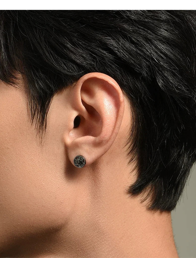Sterling Silver Barbell Hoop Earrings for Bikers shown in a rider lifestyle view 2