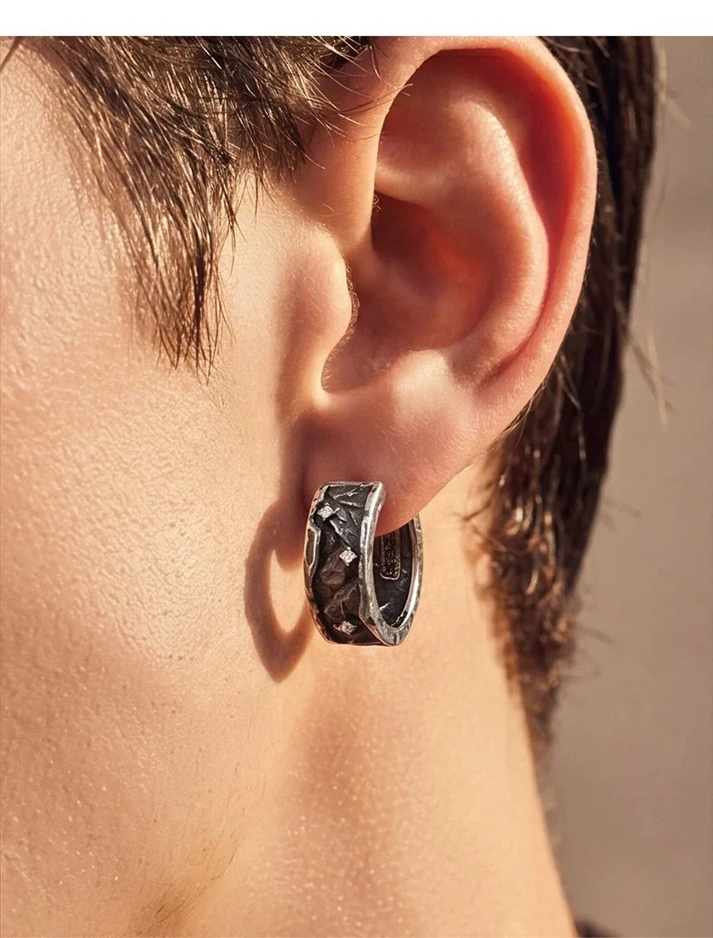 Sterling Silver Biker Hoop Earrings for Bikers shown in a rider lifestyle view 3