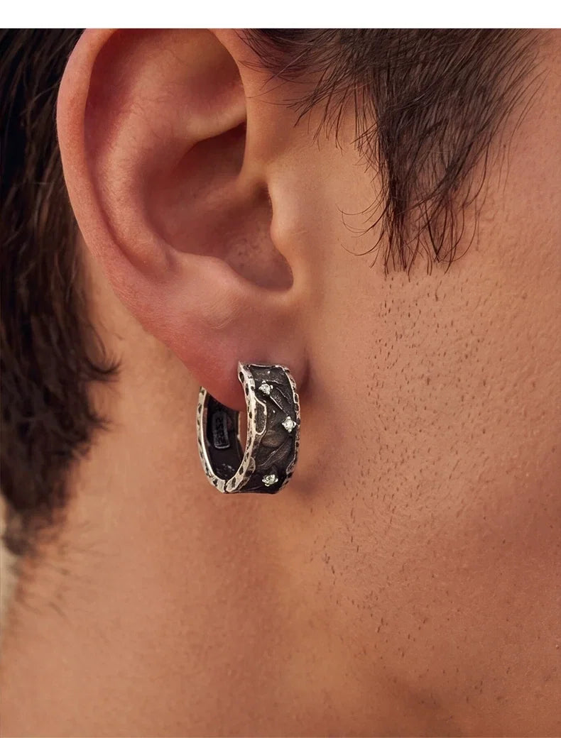 Sterling Silver Biker Hoop Earrings for Bikers shown in a rider lifestyle view 5