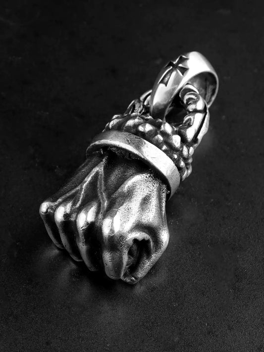 clenched fist sterling silver biker pendant 01 product view
