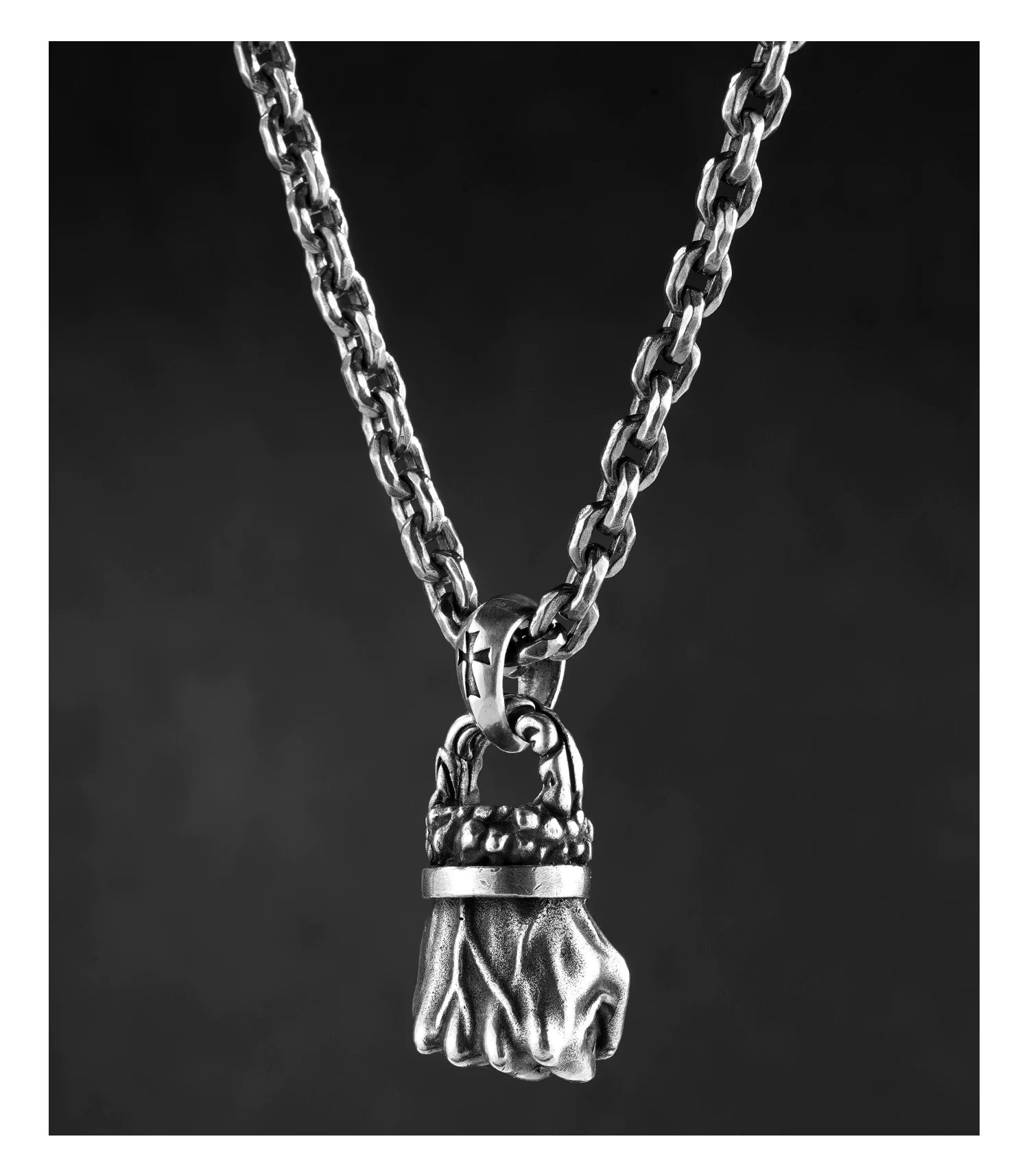 clenched fist sterling silver biker pendant 02 product view