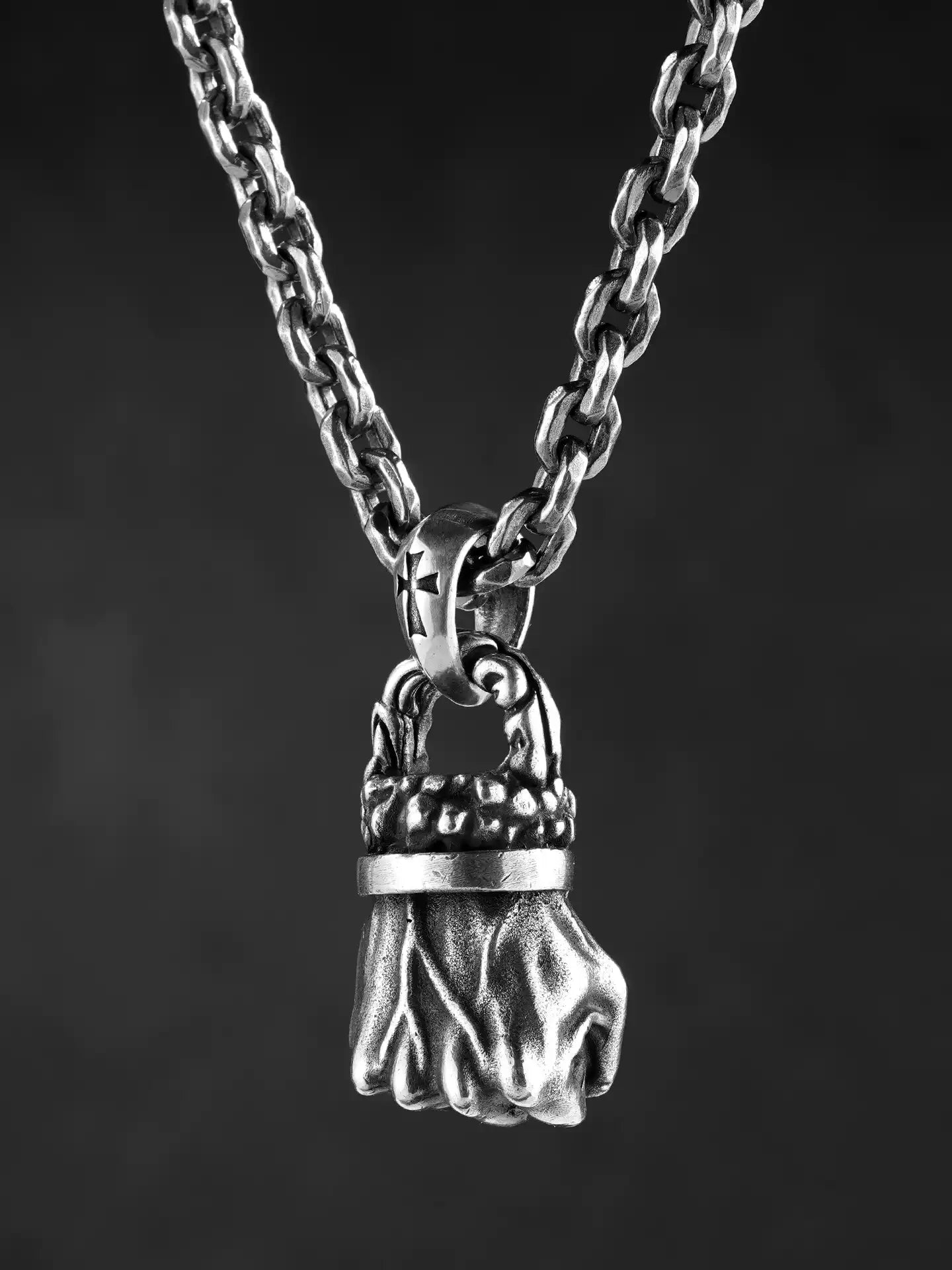 clenched fist sterling silver biker pendant 04 product view
