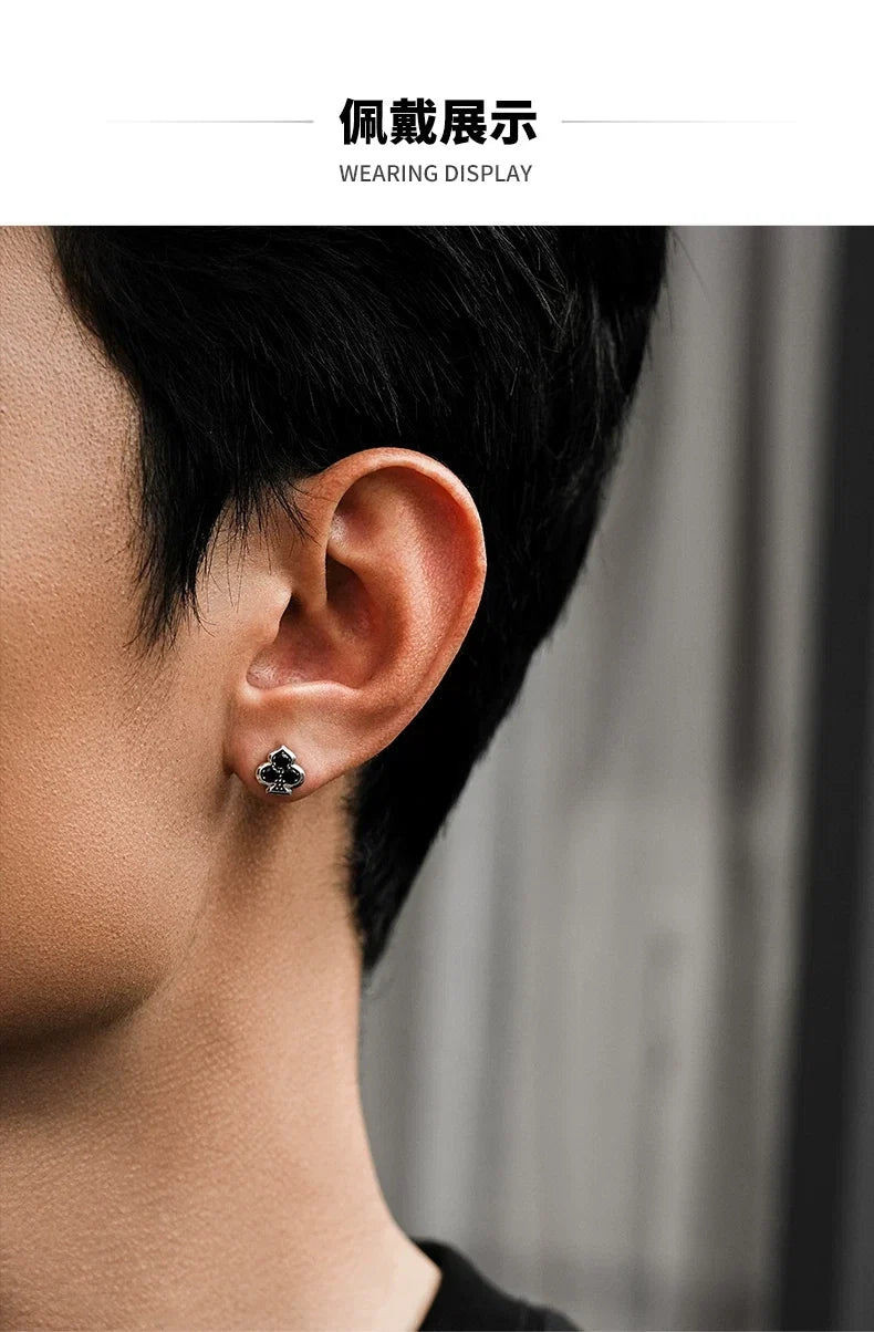Sterling Silver Club Suit Stud Earrings for Bikers shown in a rider lifestyle view 1