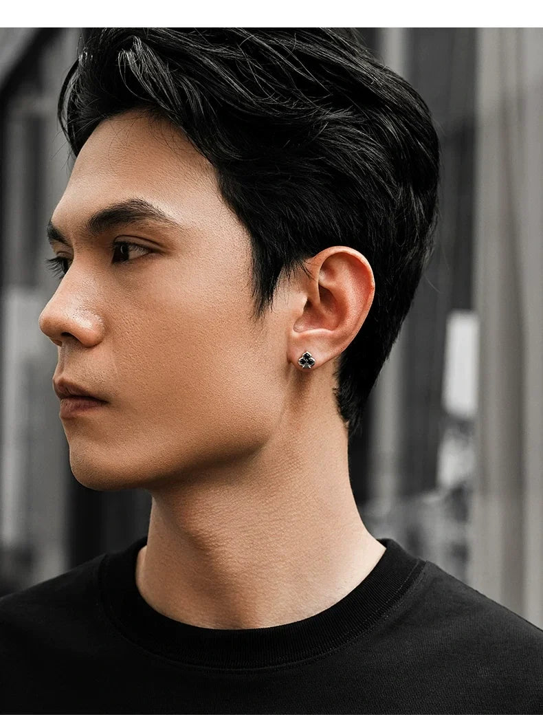 Sterling Silver Club Suit Stud Earrings for Bikers shown in a rider lifestyle view 2