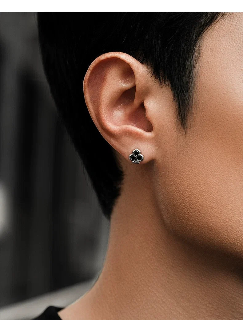 Sterling Silver Club Suit Stud Earrings for Bikers shown in a rider lifestyle view 3