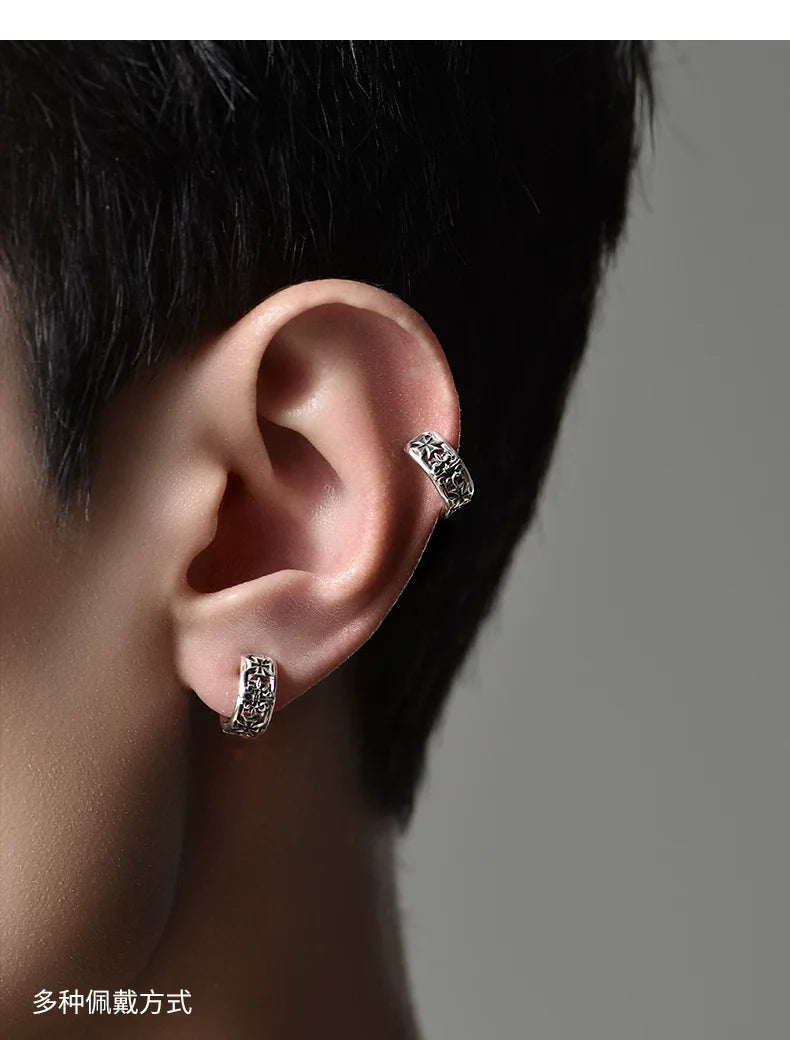 Sterling Silver Cross Clip-On Earrings for Bikers shown in a rider lifestyle view 5