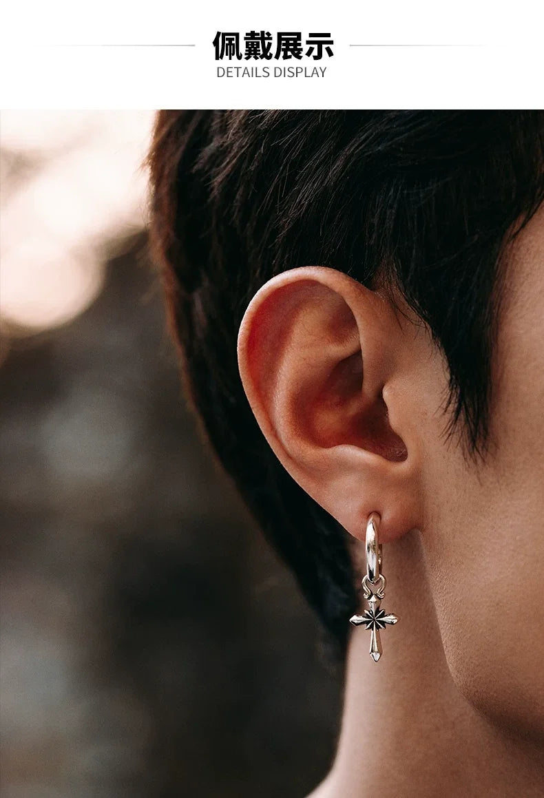 Sterling Silver Cross Drop Earrings for Bikers shown in a rider lifestyle view 1