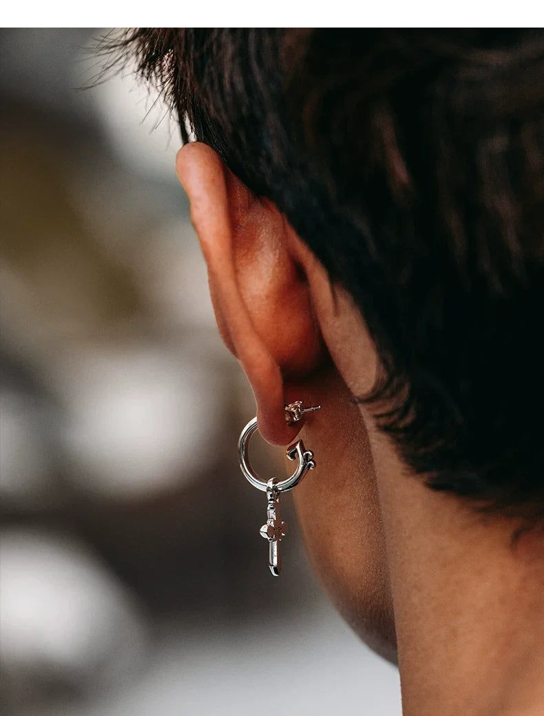 Sterling Silver Cross Drop Earrings for Bikers shown in a rider lifestyle view 2