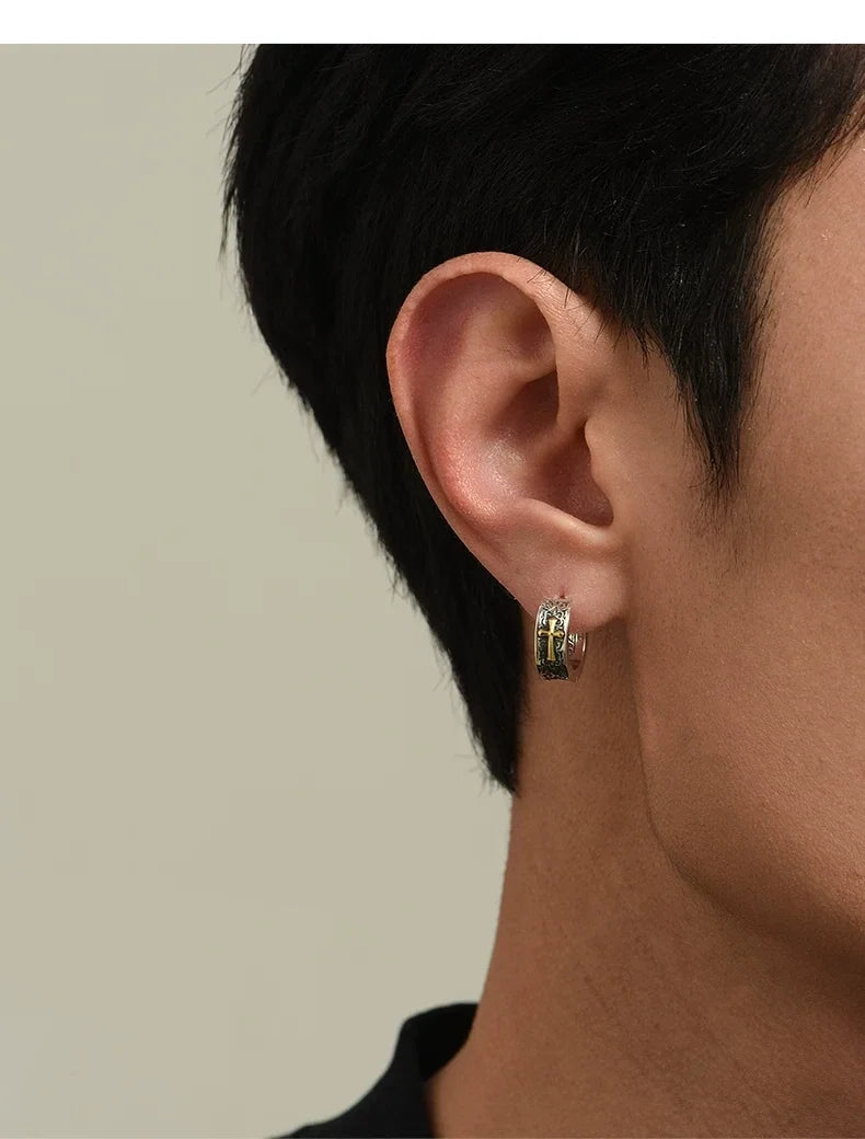 Sterling Silver Cross Drop Earrings for Bikers shown in a rider lifestyle view 2