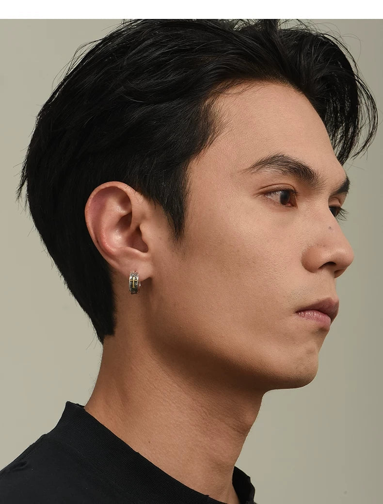 Sterling Silver Cross Drop Earrings for Bikers shown in a rider lifestyle view 4