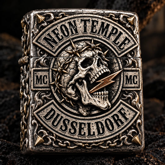 925 sterling silver motorcycle club lighter with a deep sculpted authorized emblem