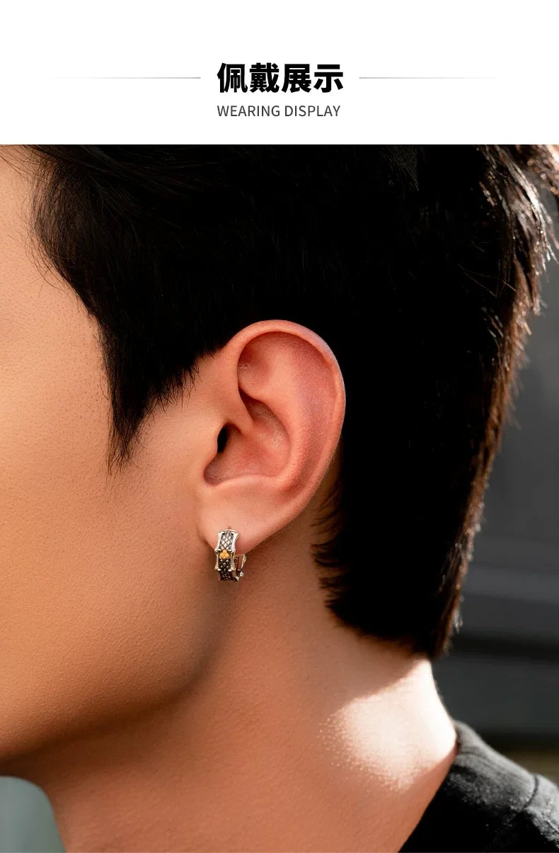 Sterling Silver Dragon Scale Drop Earrings for Bikers shown in a rider lifestyle view 1