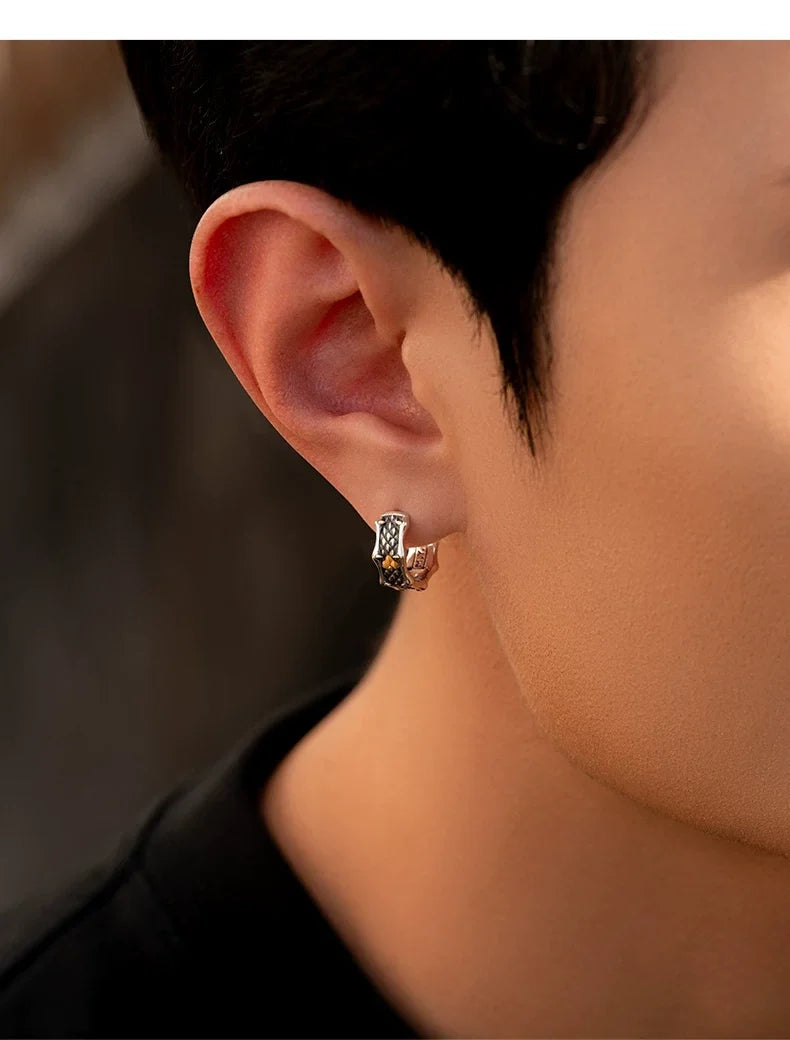 Sterling Silver Dragon Scale Drop Earrings for Bikers shown in a rider lifestyle view 2