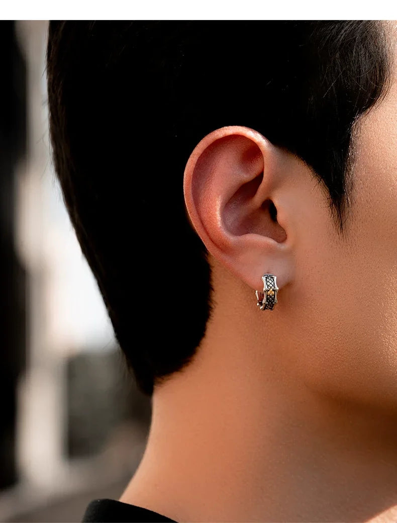 Sterling Silver Dragon Scale Drop Earrings for Bikers shown in a rider lifestyle view 3