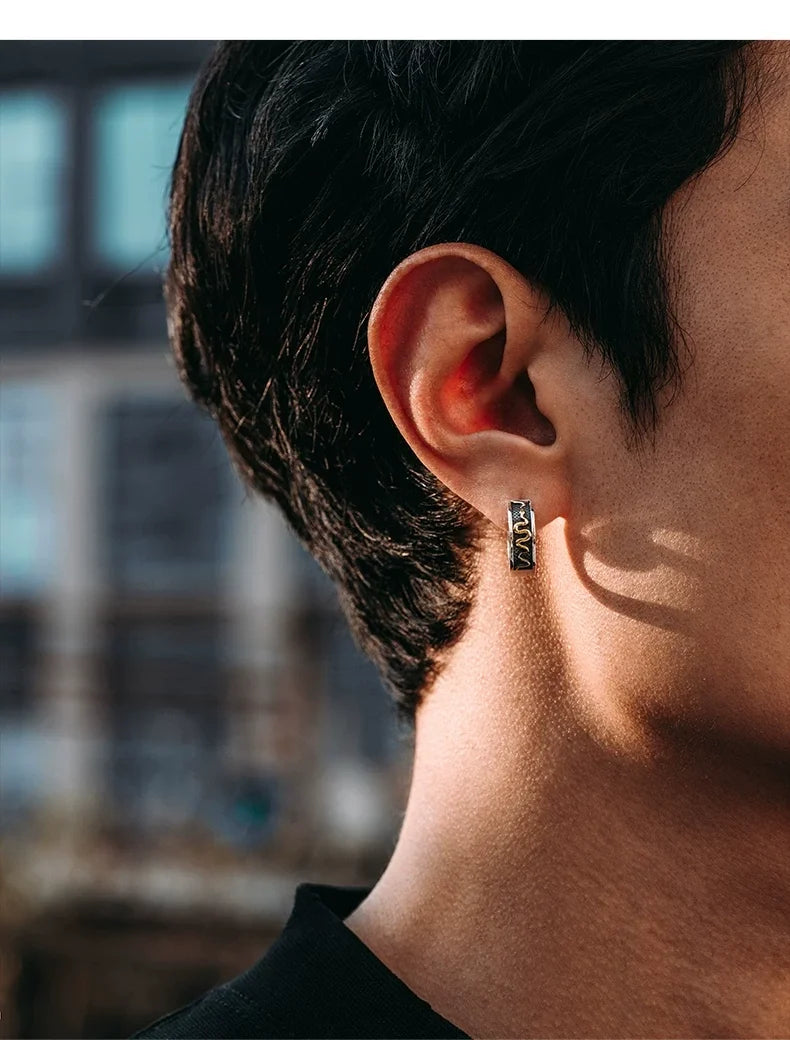 Sterling Silver Golden Fortune Snake Stud Earrings for Bikers shown in a rider lifestyle view 2