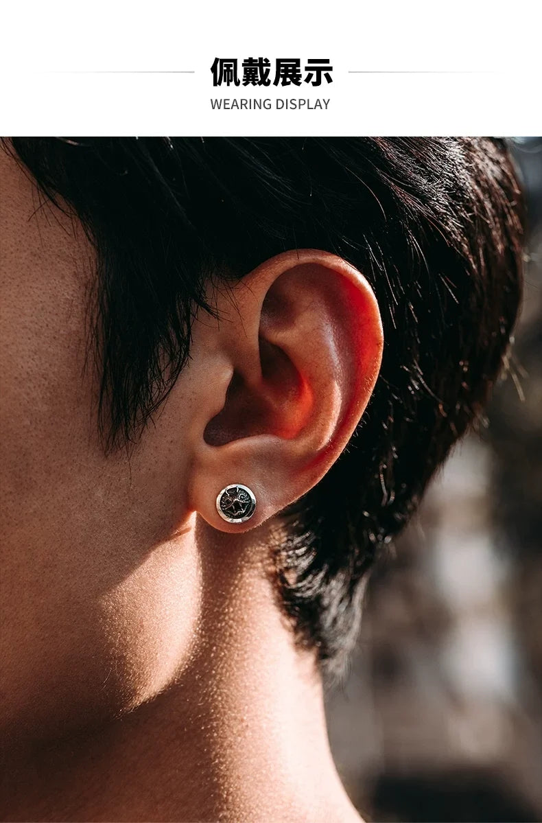 Sterling Silver Horned Viper Stud Earrings for Bikers shown in a rider lifestyle view 1