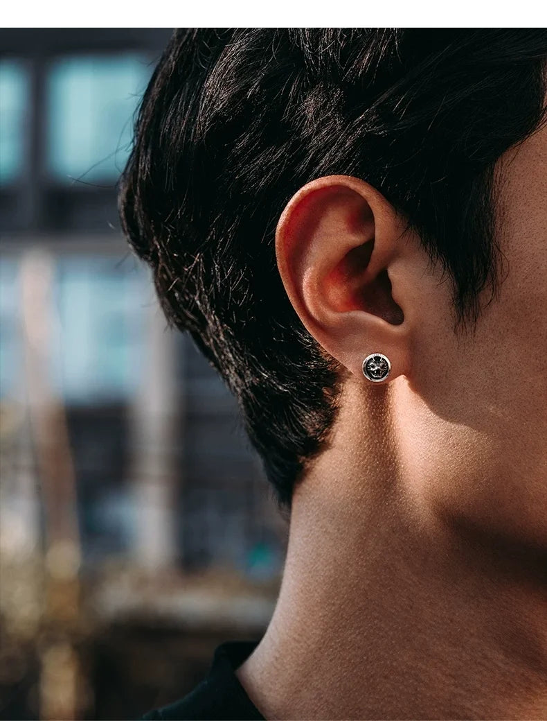 Sterling Silver Horned Viper Stud Earrings for Bikers shown in a rider lifestyle view 3