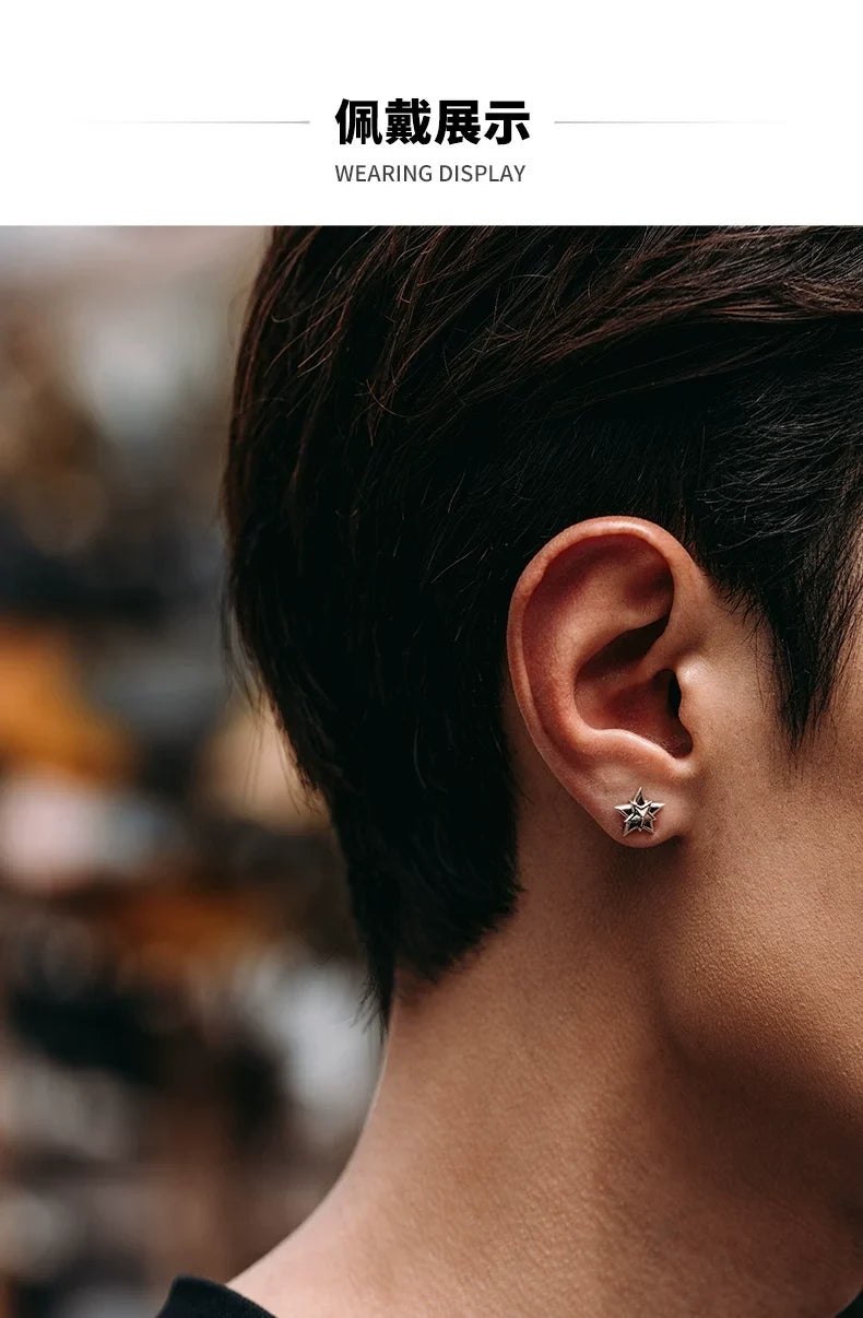 Sterling Silver Layered Star Stud Earrings for Bikers shown in a rider lifestyle view 1