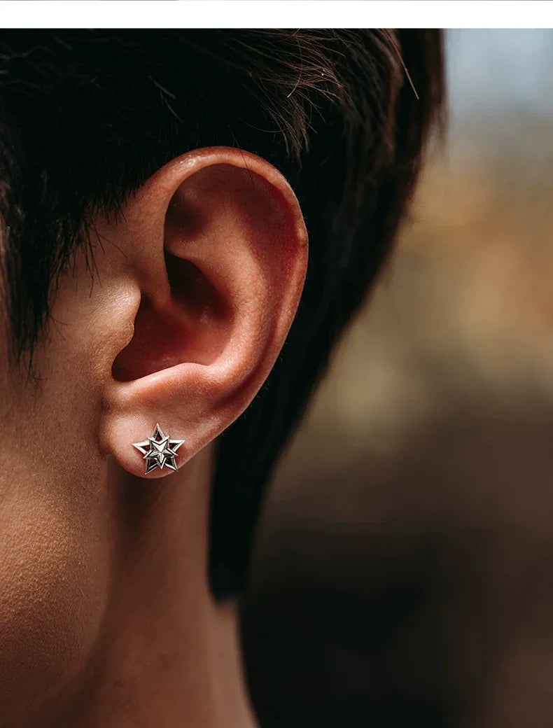 Sterling Silver Layered Star Stud Earrings for Bikers shown in a rider lifestyle view 2