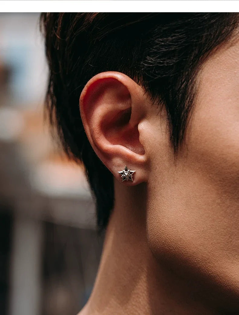 Sterling Silver Layered Star Stud Earrings for Bikers shown in a rider lifestyle view 3