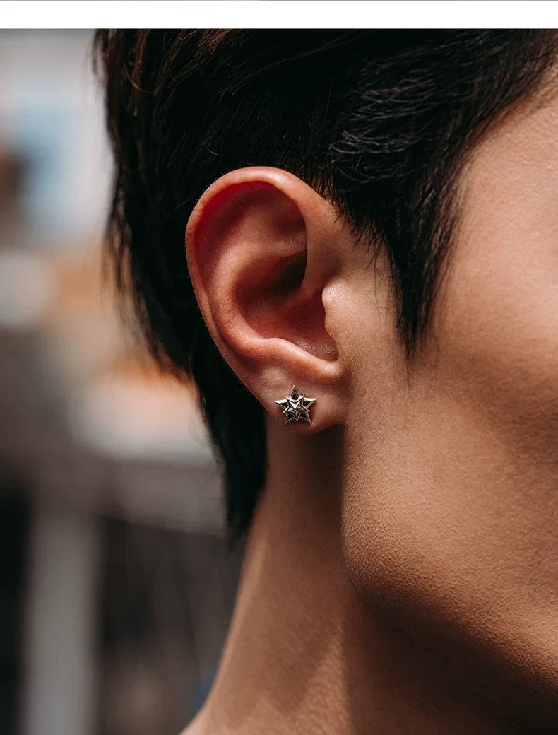 Sterling Silver Layered Star Stud Earrings for Bikers shown in a rider lifestyle view 3