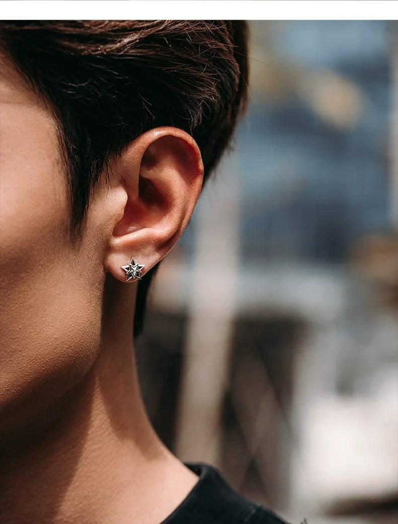 Sterling Silver Layered Star Stud Earrings for Bikers shown in a rider lifestyle view 4
