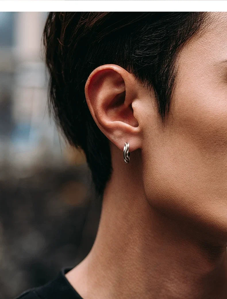 Sterling Silver Möbius Drop Earrings for Bikers shown in a rider lifestyle view 2