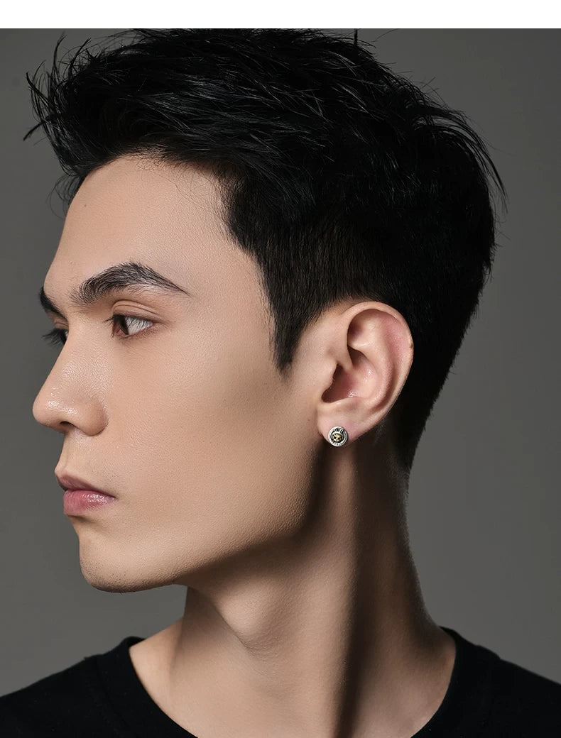 Sterling Silver Mechanical Rabbit Stud Earrings for Bikers shown in a rider lifestyle view 2