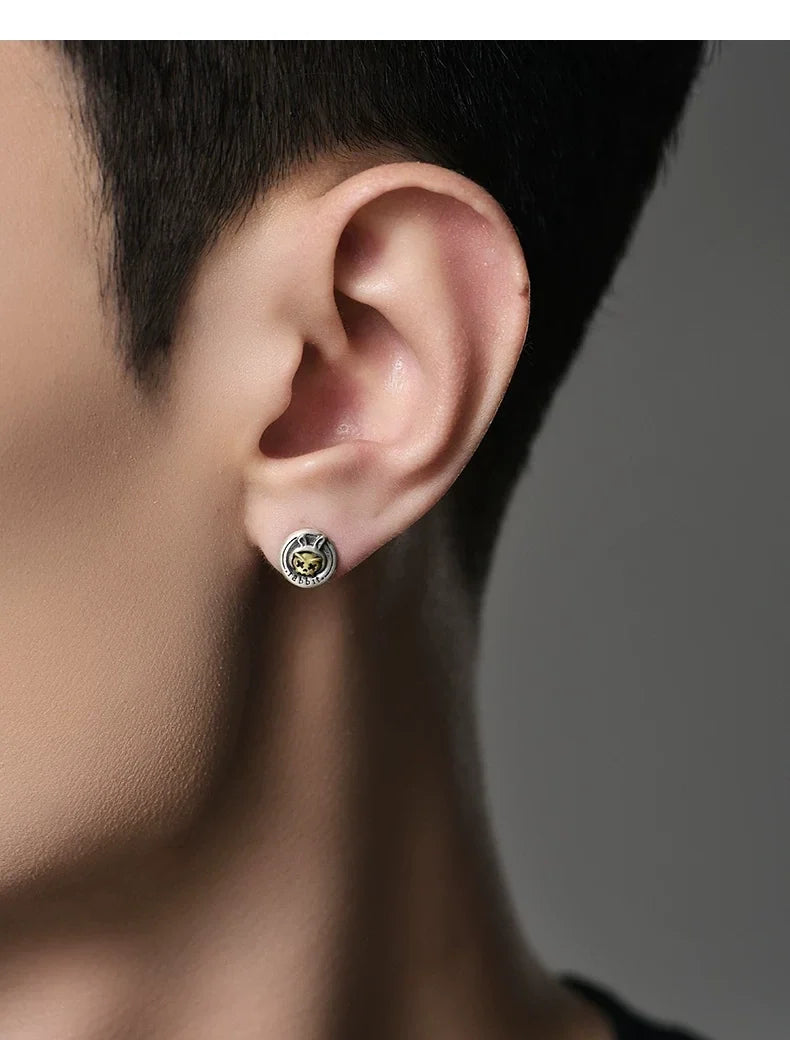 Sterling Silver Mechanical Rabbit Stud Earrings for Bikers shown in a rider lifestyle view 3