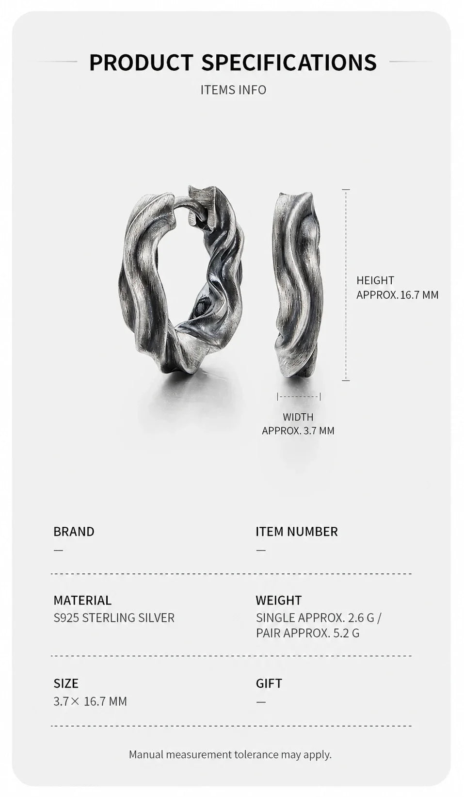 Sterling Silver Möbius Hoop Earrings - size material and weight