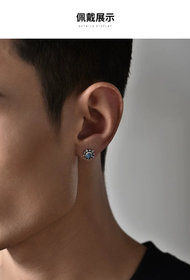 Sterling Silver Moonstone North Star Stud Earrings for Bikers shown in a rider lifestyle view 1