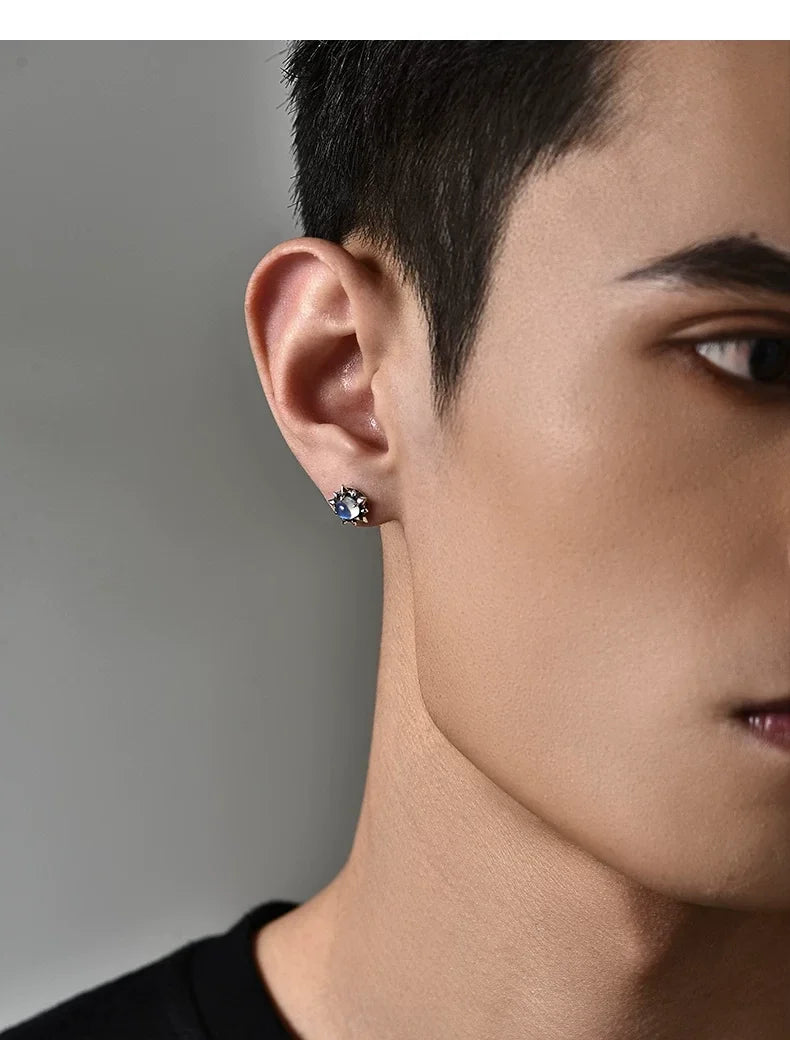 Sterling Silver Moonstone North Star Stud Earrings for Bikers shown in a rider lifestyle view 2