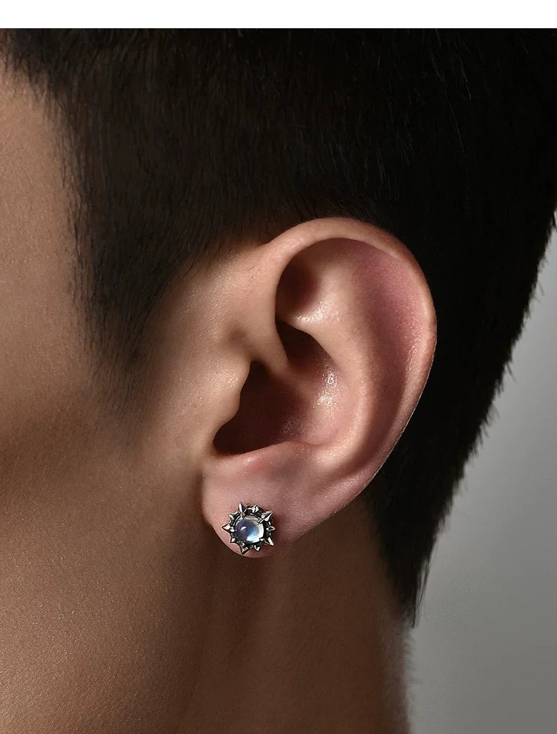 Sterling Silver Moonstone North Star Stud Earrings for Bikers shown in a rider lifestyle view 3