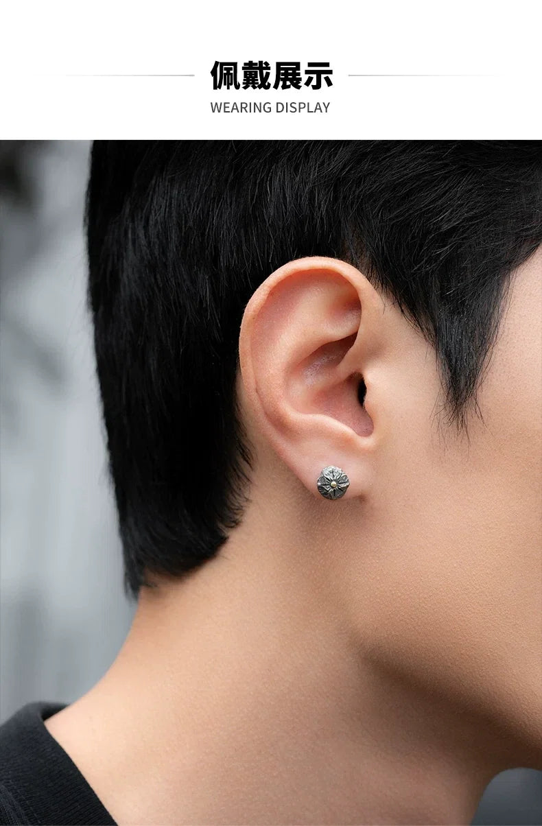 Sterling Silver North Star Wishing Stone Stud Earrings for Bikers shown in a rider lifestyle view 1