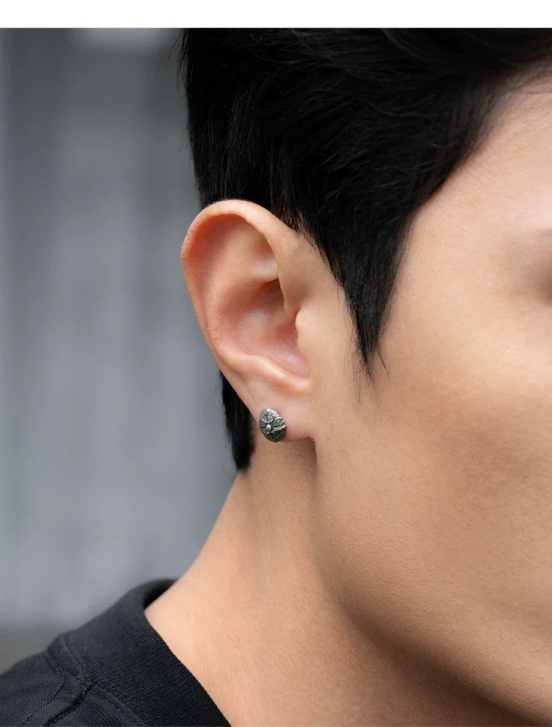 Sterling Silver North Star Wishing Stone Stud Earrings for Bikers shown in a rider lifestyle view 2