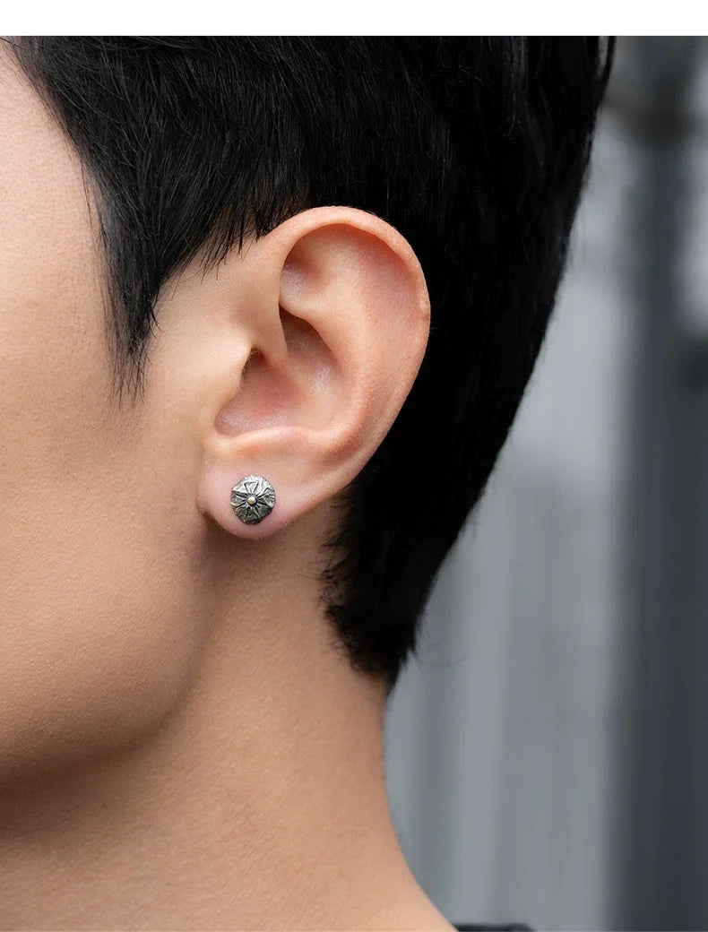 Sterling Silver North Star Wishing Stone Stud Earrings for Bikers shown in a rider lifestyle view 3