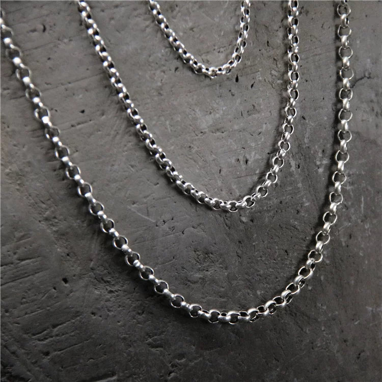 Sterling Silver Oval Link Long Biker Necklace - view 1