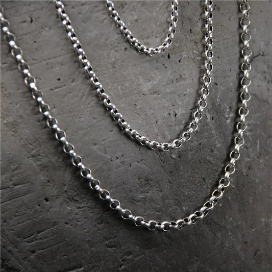 Sterling Silver Oval Link Long Biker Necklace - view 1